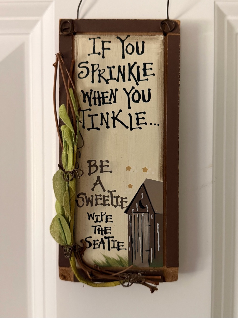 Rustic Brown and Cream 'If You Sprinkle' Wall Sign for Bathroom - Picture 2 of 3